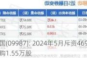 
中国(09987): 2024年5月斥资469万回购1.55万股